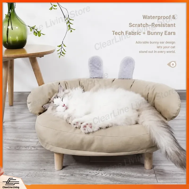 Solid Wood Cat Bed Log Style Pet Sofa for Small Medium Dogs Teddy Bichon Four Seasons Universal Kennel Mat Cozy House