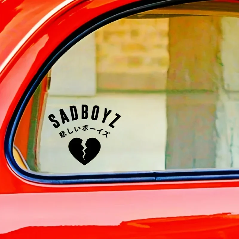 "Adesivo per auto Sadboyz, design a cuore spezzato con parole giapponesi, decalcomania alla moda per finestrino dell'auto, arredamento personalizzato per auto"