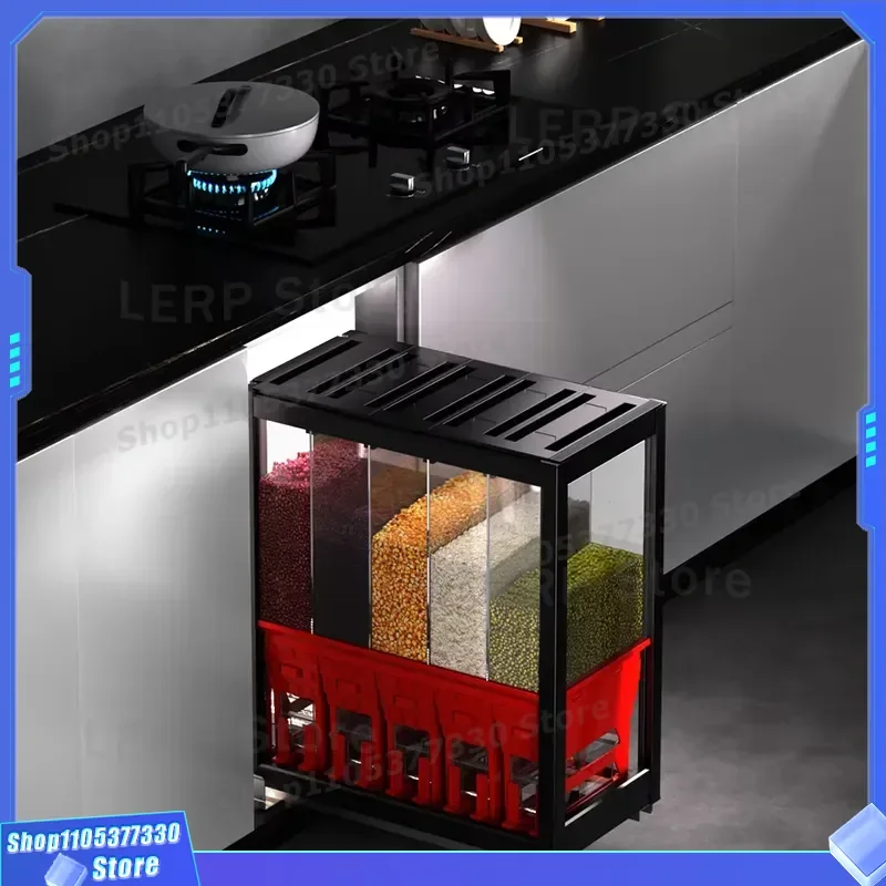 Multi Function Kitchen Storage Containers Pull Out Drawer Baskets Rice Cabinet Organizer For Home Pantry Food Grain Holder