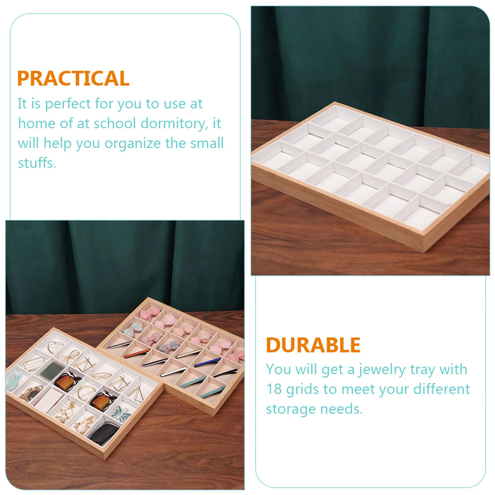 

18-Grid Bamboo Jewelry Tray Desktop Organizer Jewelry Holder Decorative Ring Earring Storage Box Earring Organizer