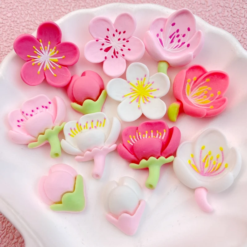 10 Pcs New Cute Cherry Blossom and Peach Blossom Flat Back Resin Scrapbooking DIY Jewelry Hairpin Craft Decoration Accessorie