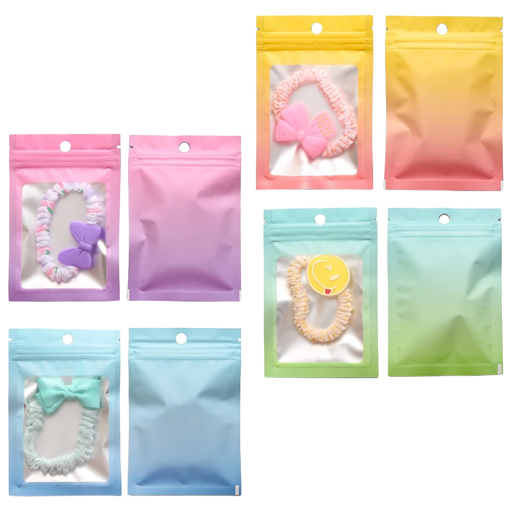 

DIY Bracelet Keychain Packaging Bags Colorful Gradient Aluminum Foil Pouches With Window Cosmetics Glitter Accessories Packaging