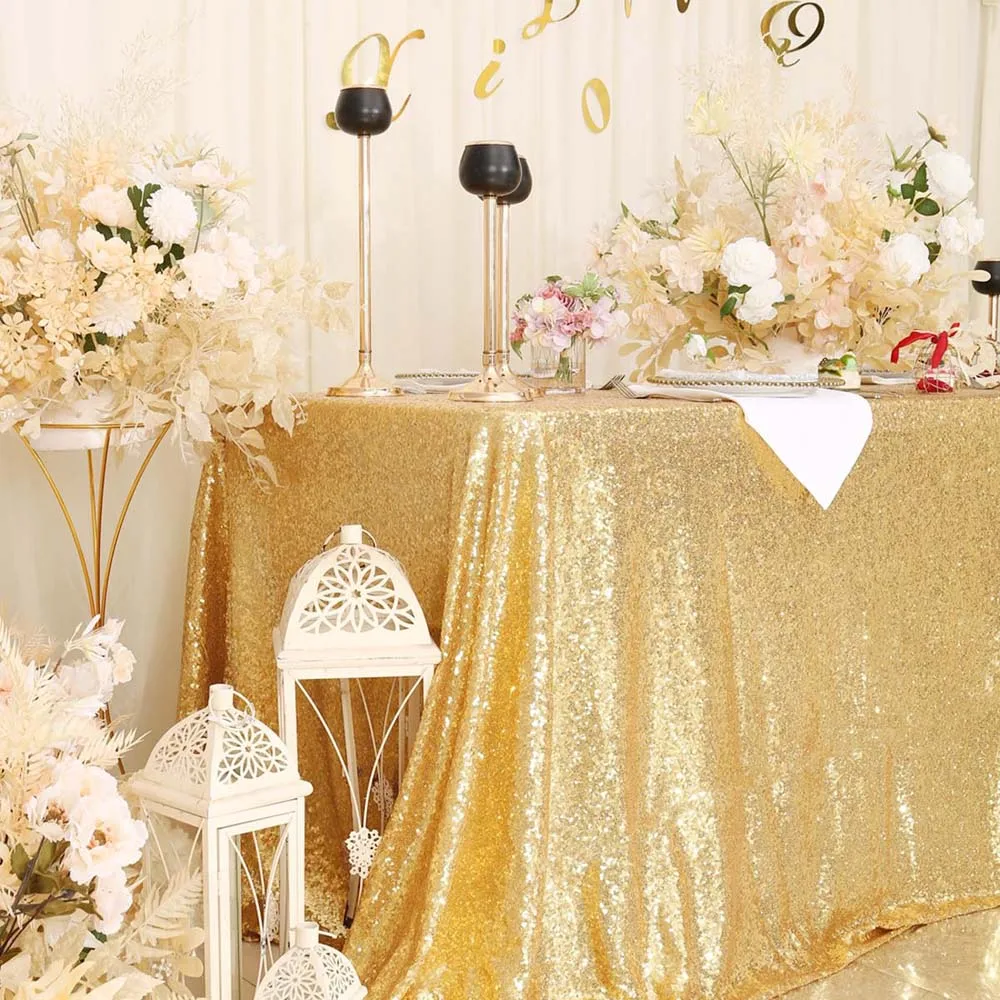 Gold Sequin Tablecloth Rectangle Glitter Table Covers for Wedding Party Cake Dessert Baby Show Events Home Table Decoration