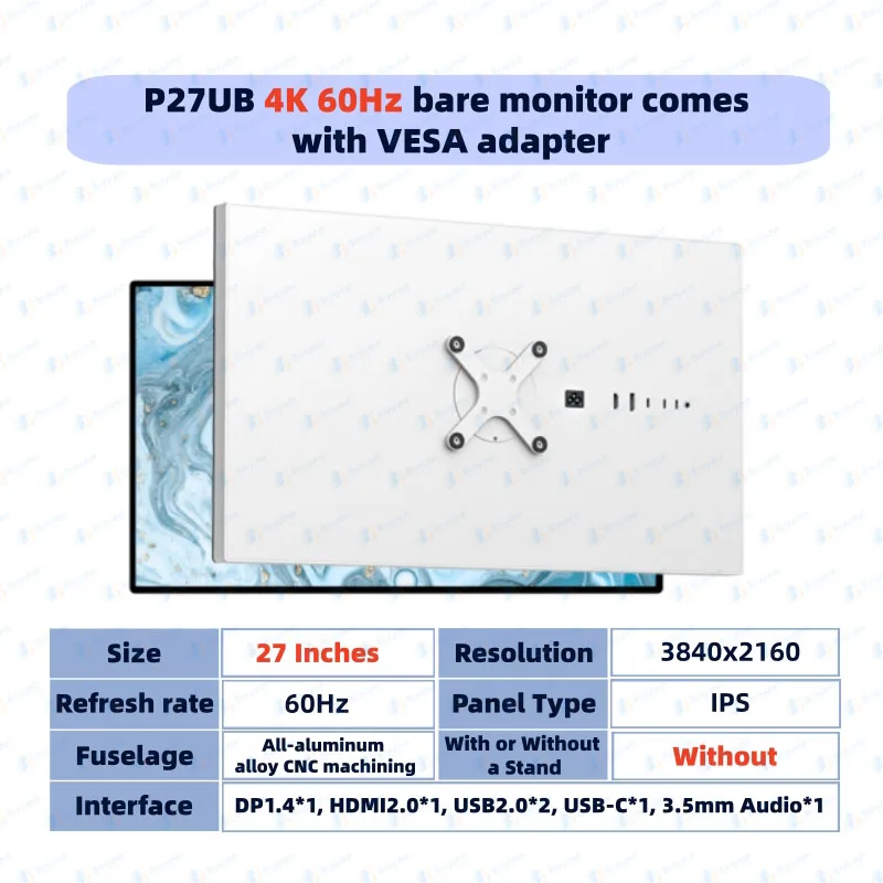 P27UB 27-Inch 4K 60Hz IPS Monitor HDMI 2.0 DP 1.4 USB-C Matte Screen Type-C Aluminum HDR 400