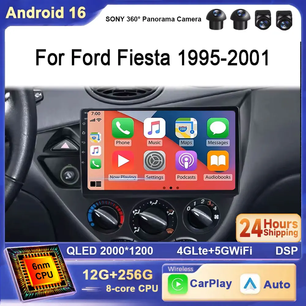 For Ford Fiesta 1995-2001 Focus Mk1 1998-2004 Auto Radio Carplay Android 16 Car Radio AI Voice GPS FM 2 Din Autoradio 4G WIFI