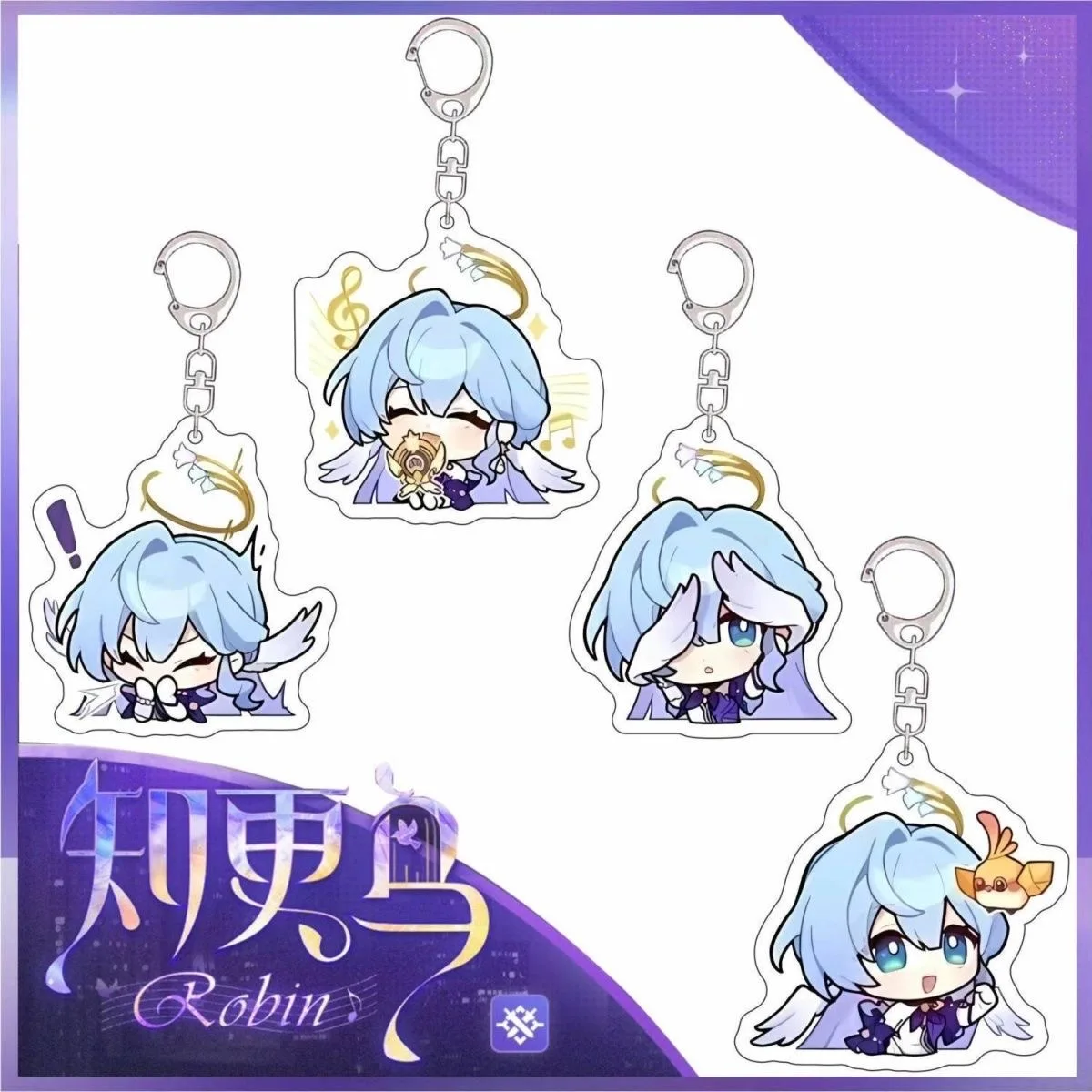 Honkai Star Rail Robin Anime KeyChain Key Chain Ring Acrylic Car Keyring Party Pendant Girls Boys Cosplay Costume Accessaries