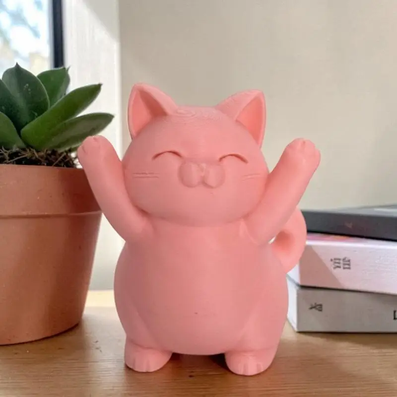 Happy Pink Chubby Cat Ornament, Cute Hugging Cat Desktop Bookshelf Art Decoration, Home Decoration Car Decoration