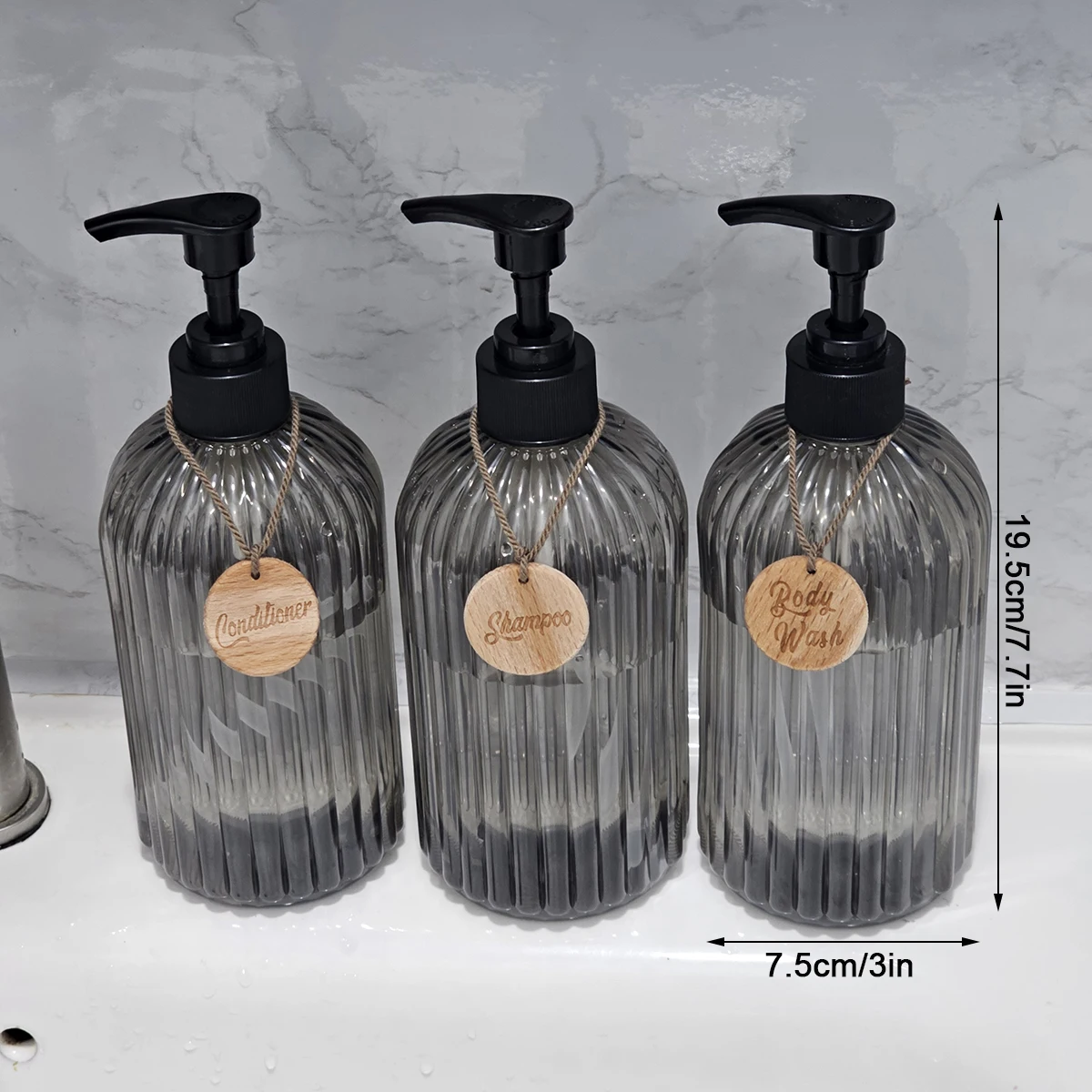 Bottiglie con pompa per sapone da 3 pezzi, dispenser per shampoo e balsamo ricaricabili da 16,9 once, elegante decorazione per la casa, ideale per il bagno