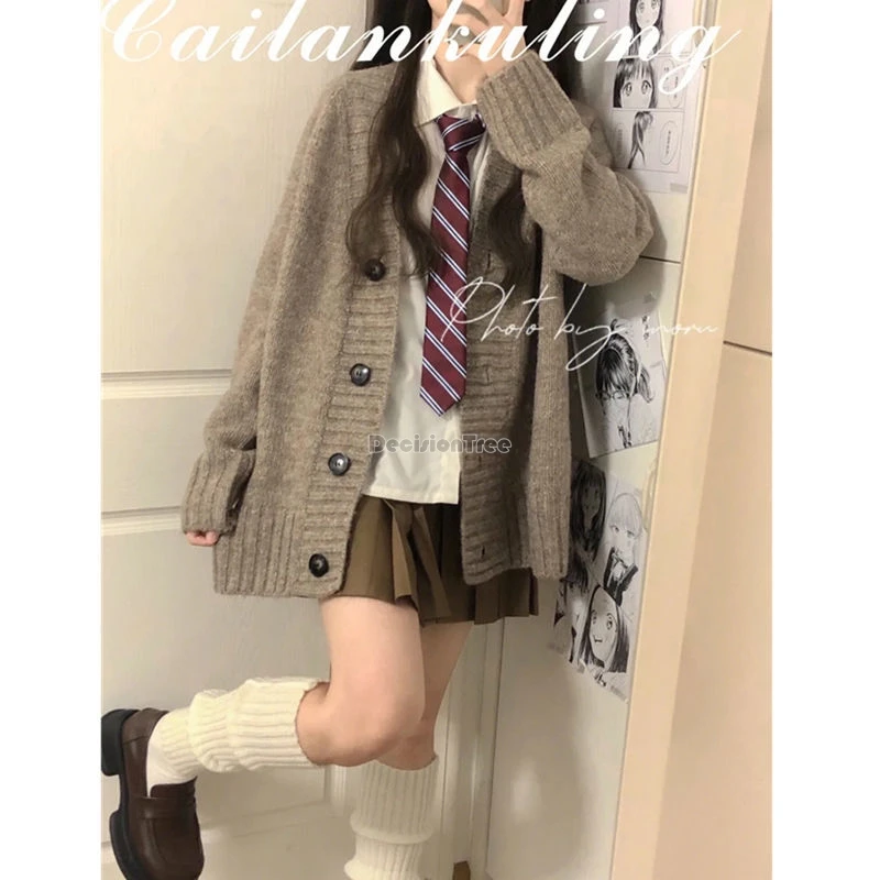 2024 three sets korea style women fall/winter vintage knit sweater cardigan blouse pleated skirt jk uniform fashion jk set b215