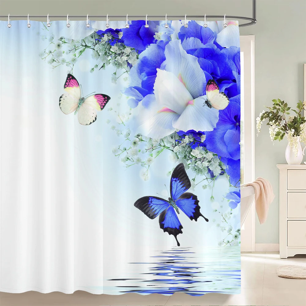 Floral Tulip Printing Flower Shower Curtain Waterproof Polyester Fabric Bathroom Curtain With Hooks 180x180cm Decorative Curtain