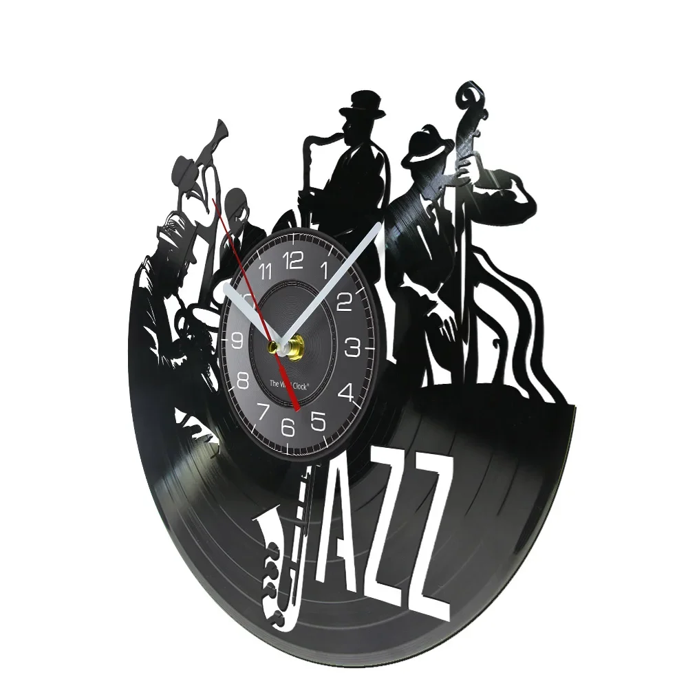 Jazz Band Concert Vinyl Record Wall Clock Jazz Club Laser Cutting Vinyl Retro Wall Watch Musician Home Decoration Timepiece