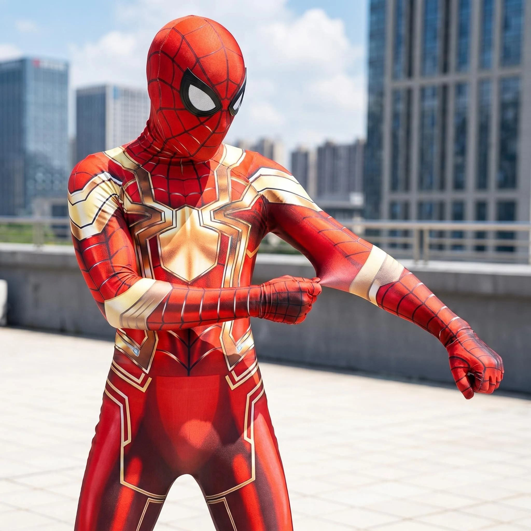 

Adults Spider Cosplay Gold Iron Costume SuperHero Cosplay Zentai Suit Men Male Homecoming Bodysuit Party JumpSuit