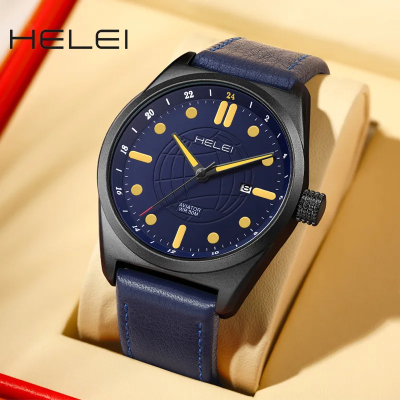 Foreign Trade Counter Genuine HELEI Men's Watch Sports Trend Fashion Quartz Single Calendar Watch**