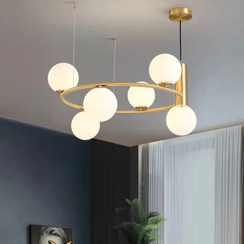 Modern Glass Ball Chandelier Nordic Dining Room Pendant Lamp Restaurant Shop Living Room LED Round Ring Hanging Light Fixtures