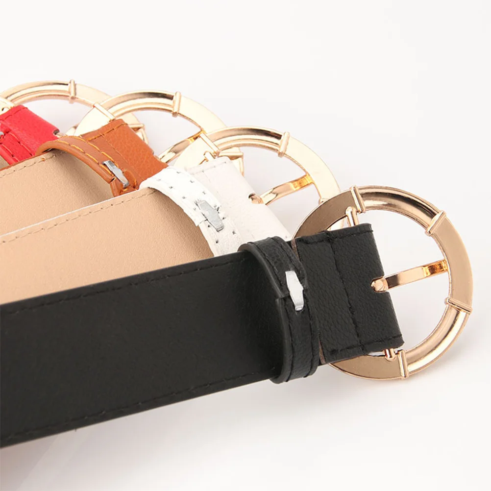 

1Pcs Women Waist Belt Black PU Solid Wide Band Pin Buckle Stylish Accessory for Dresses Jeans Round Pin Buckle Belt