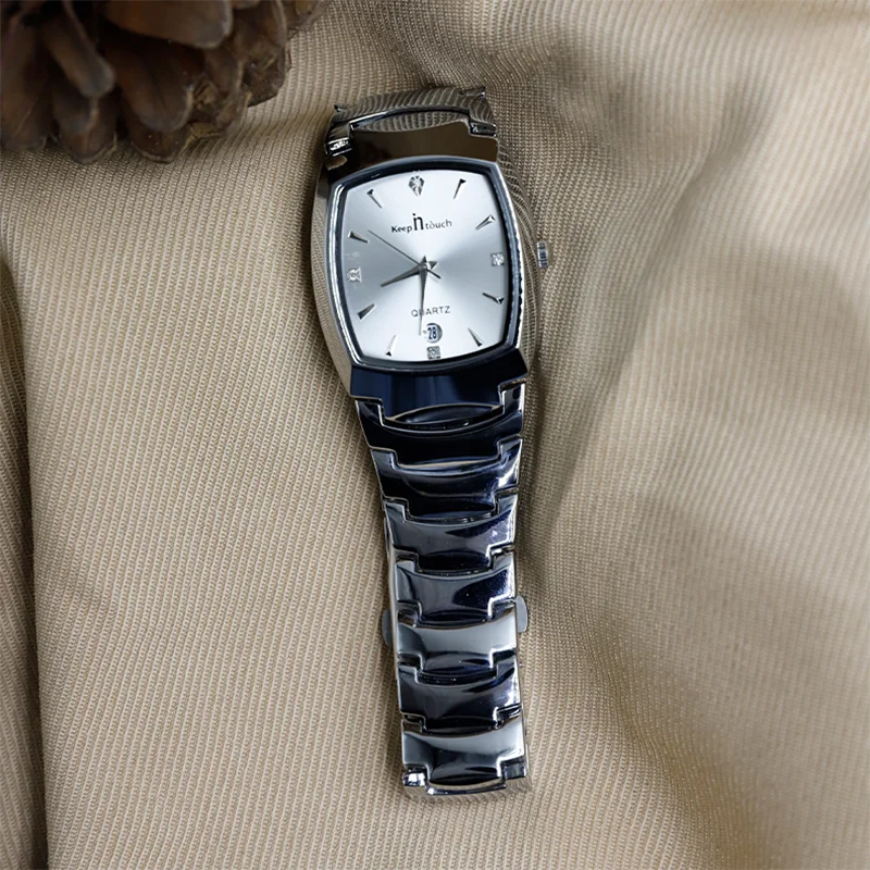 

High Quality Man Watches Stainless Steel Fashion Business Style Rhinestone Analog Quartz Calendar Square Watch for Man New