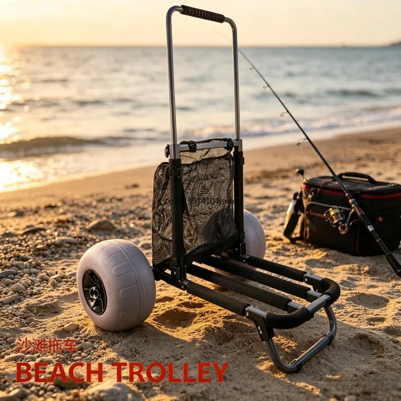 Foldable Trailer Beach Luggage Hand Cart Portable Outdoor Sand Trolley for Fishing Camping Beach Heavy‑Duty Transport Carrier