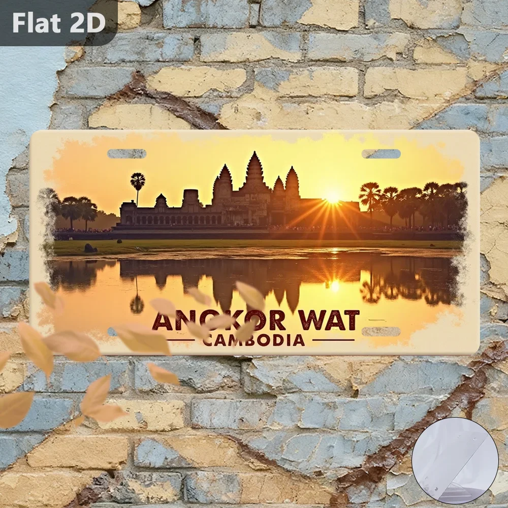 2D Flat,1pc Vintage Sign,Outdoor Plaque, Angkor Wat Cambodia Sunset Travel Souvenir, Halloween Decoration Gift,Garage Wall De