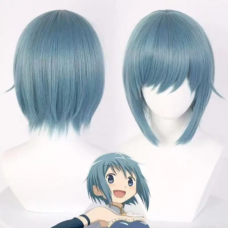 Puella Magi Madoka Magica Sayaka Miki Cosplay Wig Light‑Blue Short Bob Wig High‑Temperature Synthetic Wig For Halloween Party