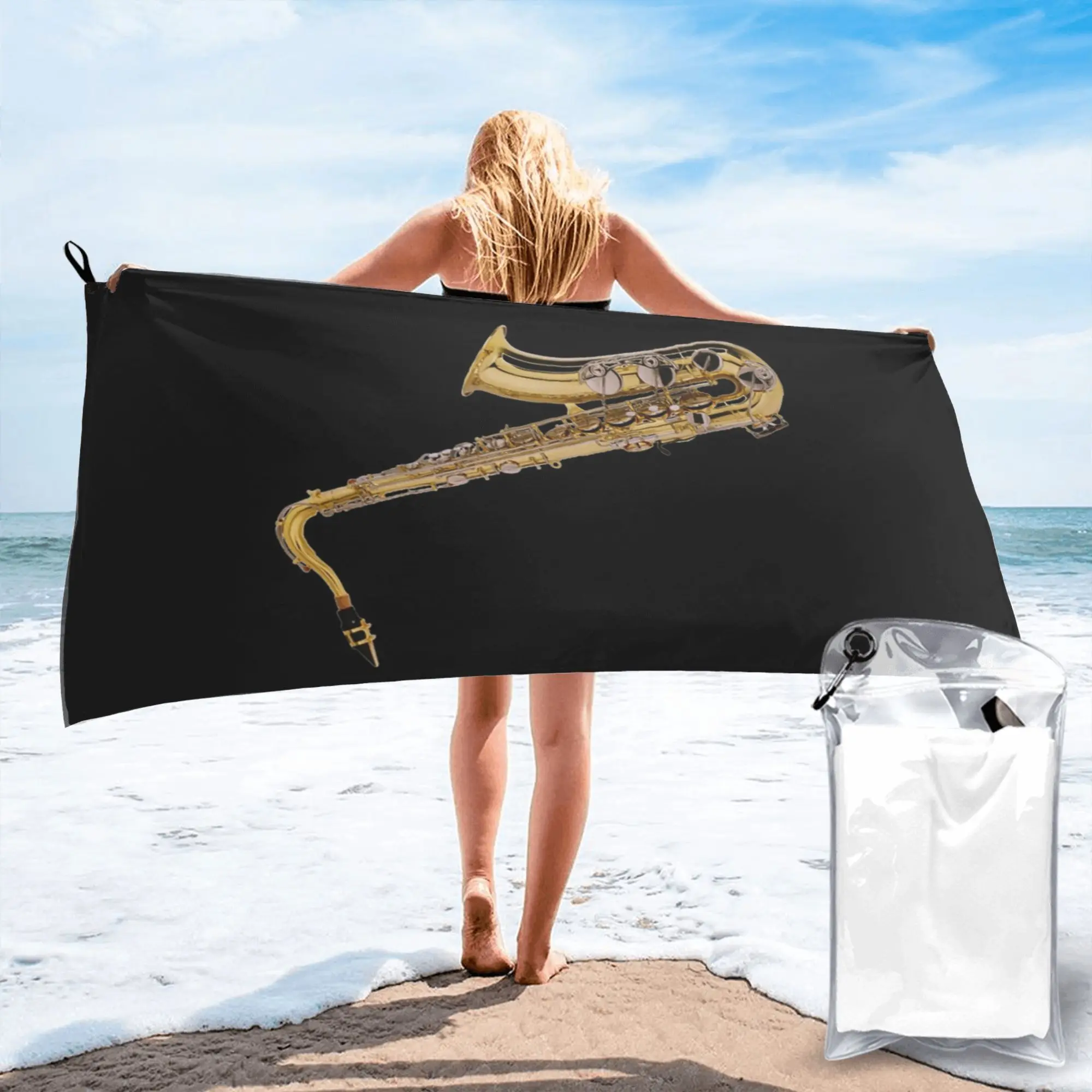 

Пляжное полотенце с рисунком саксофона, черное, из мягкой микрофибры, быстросохнущее, впитывающее влагу, для альпинизма