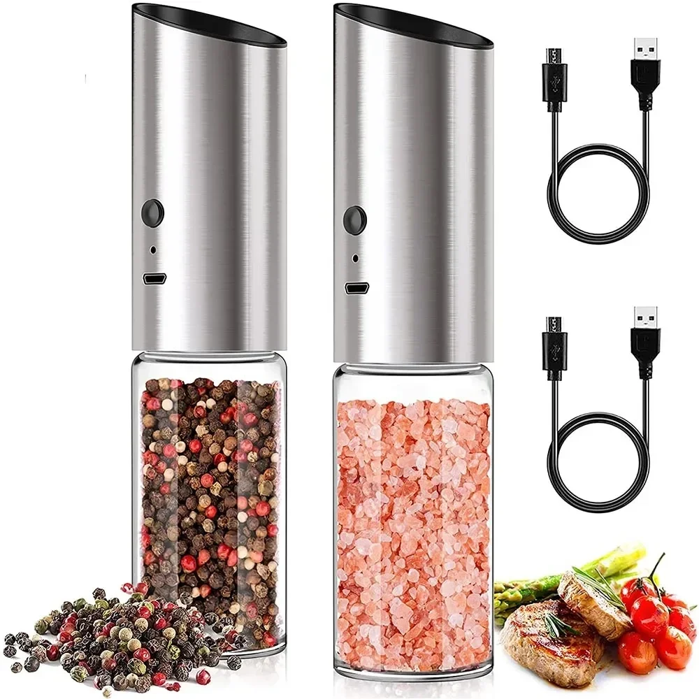 Electric Salt and Pepper Grinder Set USB Rechargeable Eletric Pepper Mill Shakers Automatic Spice Steel Machine Kitchen Tool T