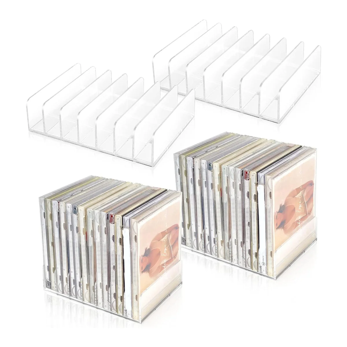 Newest 4 Pcs Clear Acrylic CD Holder with Tackable CD DVD Display Rack CD Storage Rack Organizer Stand CD Tray Holds