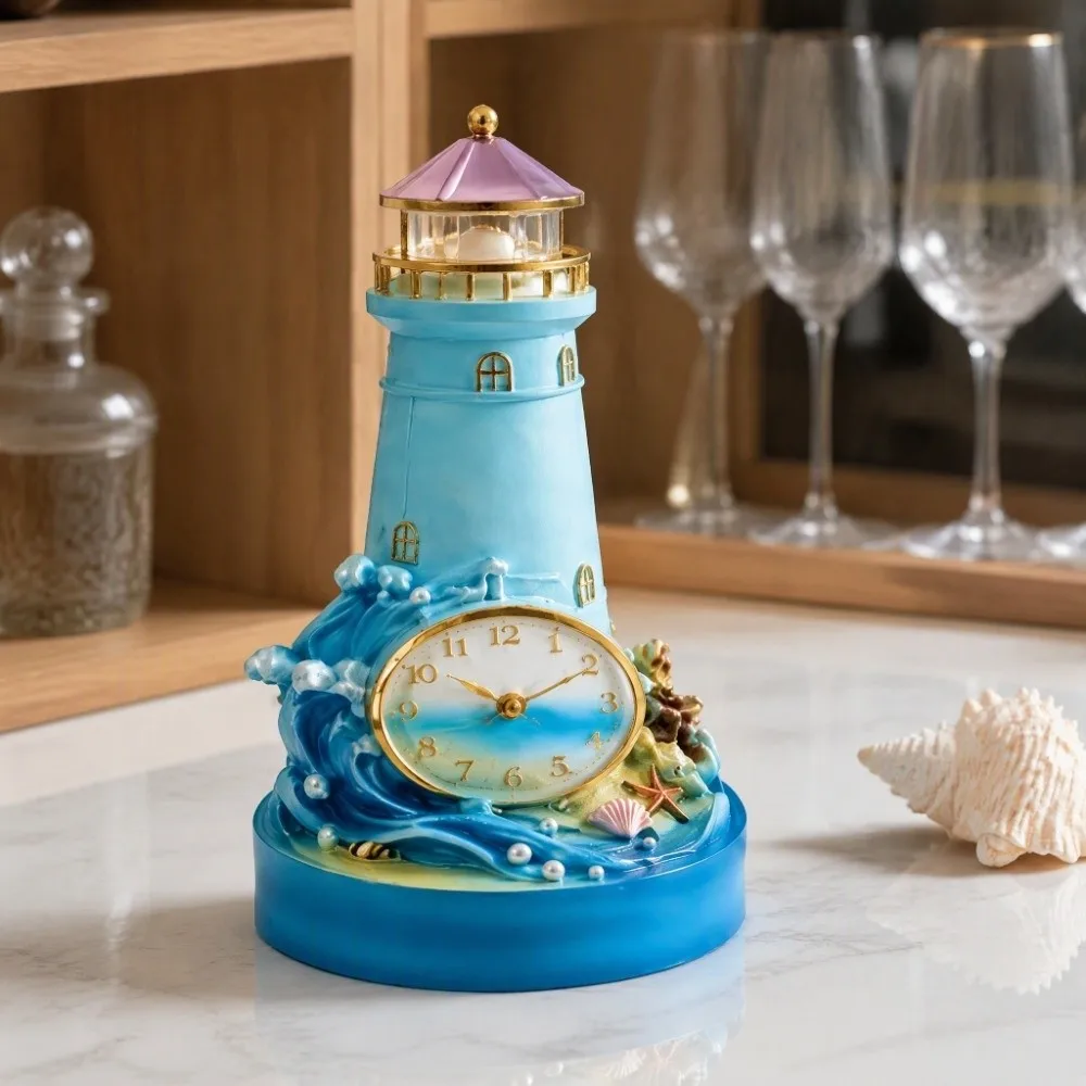 New Strange Lamp With Clock Coastal Light Clock Transparency Fashion Coastal Glow Clock Creativity 20cm Lighthouse Bedroom