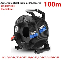 TPU Armored Fiber Optic Cable,Singlemode,Waterproof,Patch Cord,2/4/6/8 Cores, LC-LC,With PCD235 Reel and Protective Cover,100m