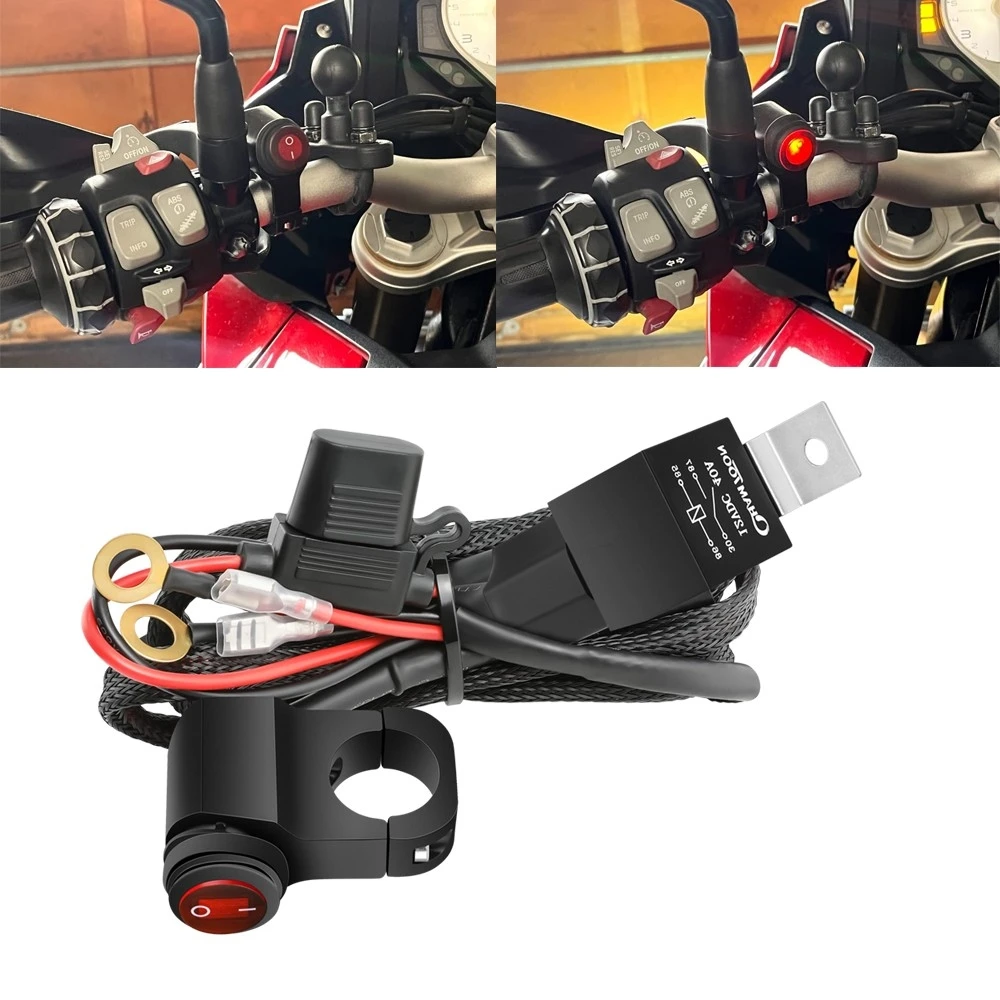 

1-Lead LED Light Bar Wiring Harness Motorcycle Handlebar Switch 12V 40A Relay Fuse Nylon Wire For ATV UTV Dirt Bike Snowmobile