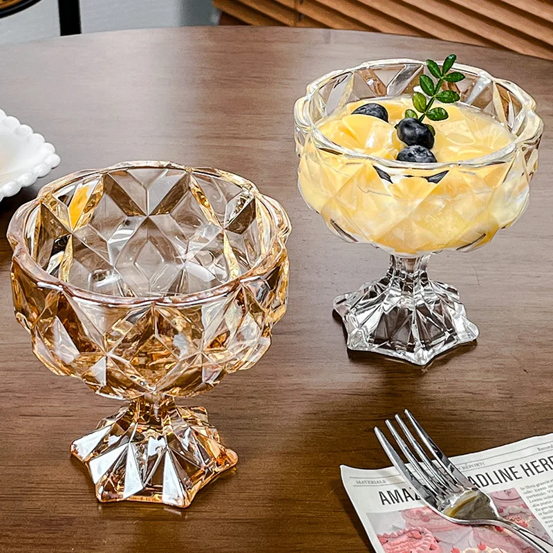 

Vintage Amber Glass Cup Ice Cream Cup Breakfast Ornament Cup Ice Maker Kitchen Accessories