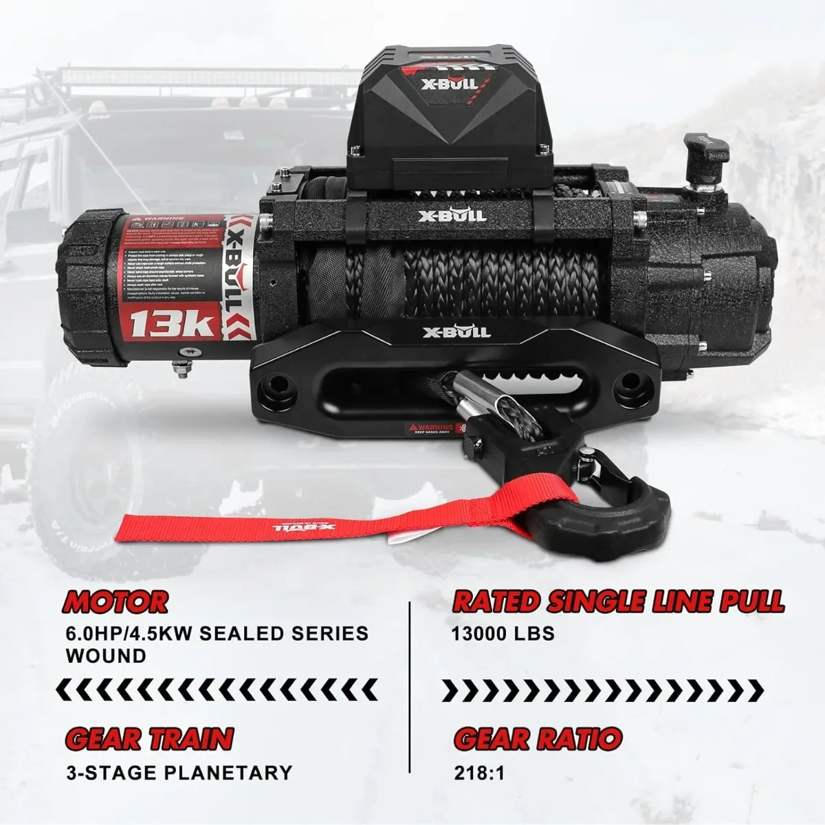 13000LB Electric Winch with 79ft Synthetic Rope & Dual Remote for Professional 4WD Off-Road Recovery
