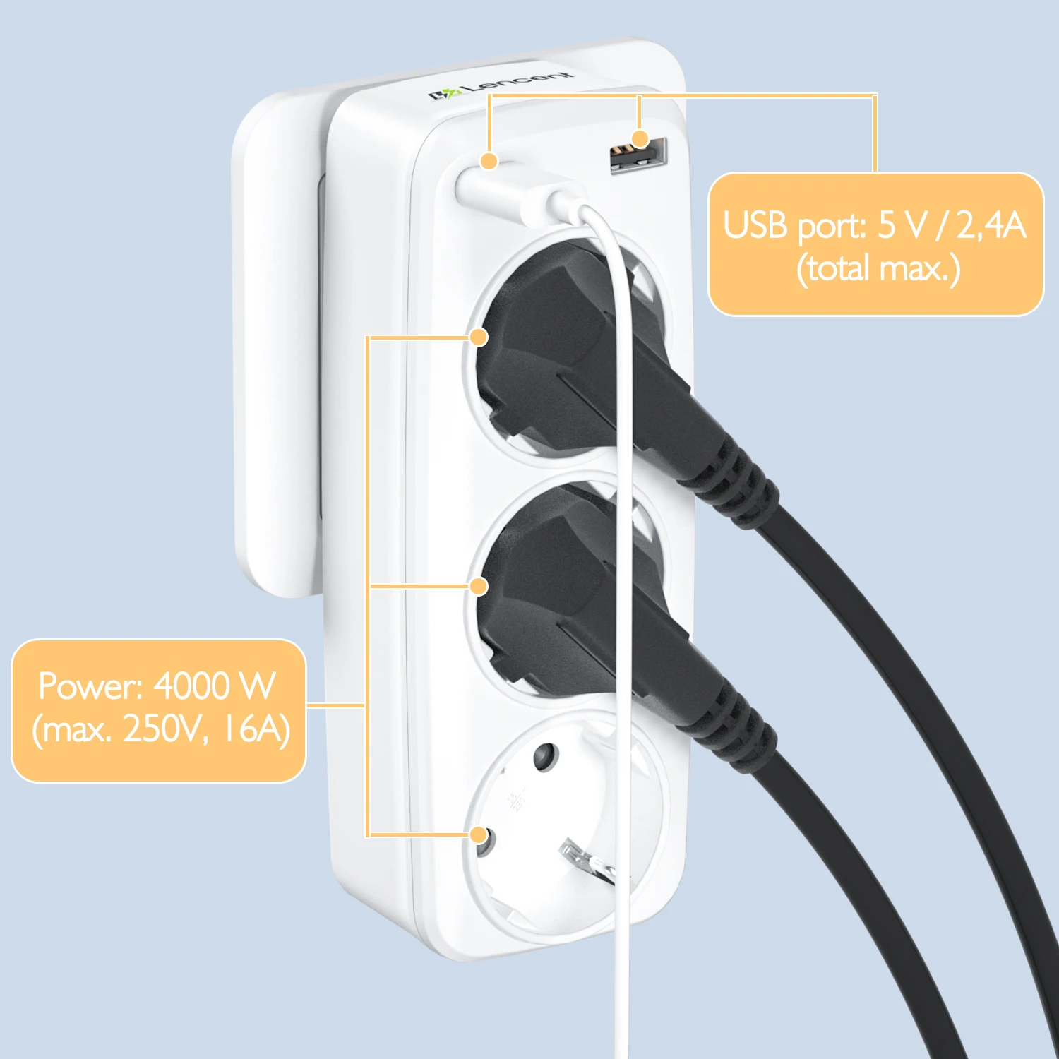 Przedłużacz gniazdo ścienne z 3 gniazdami AC + portami 2USB 5V 2.4A zabezpieczenie przed przeciążeniem adaptera wtyczka zasilania ue do domu/biura