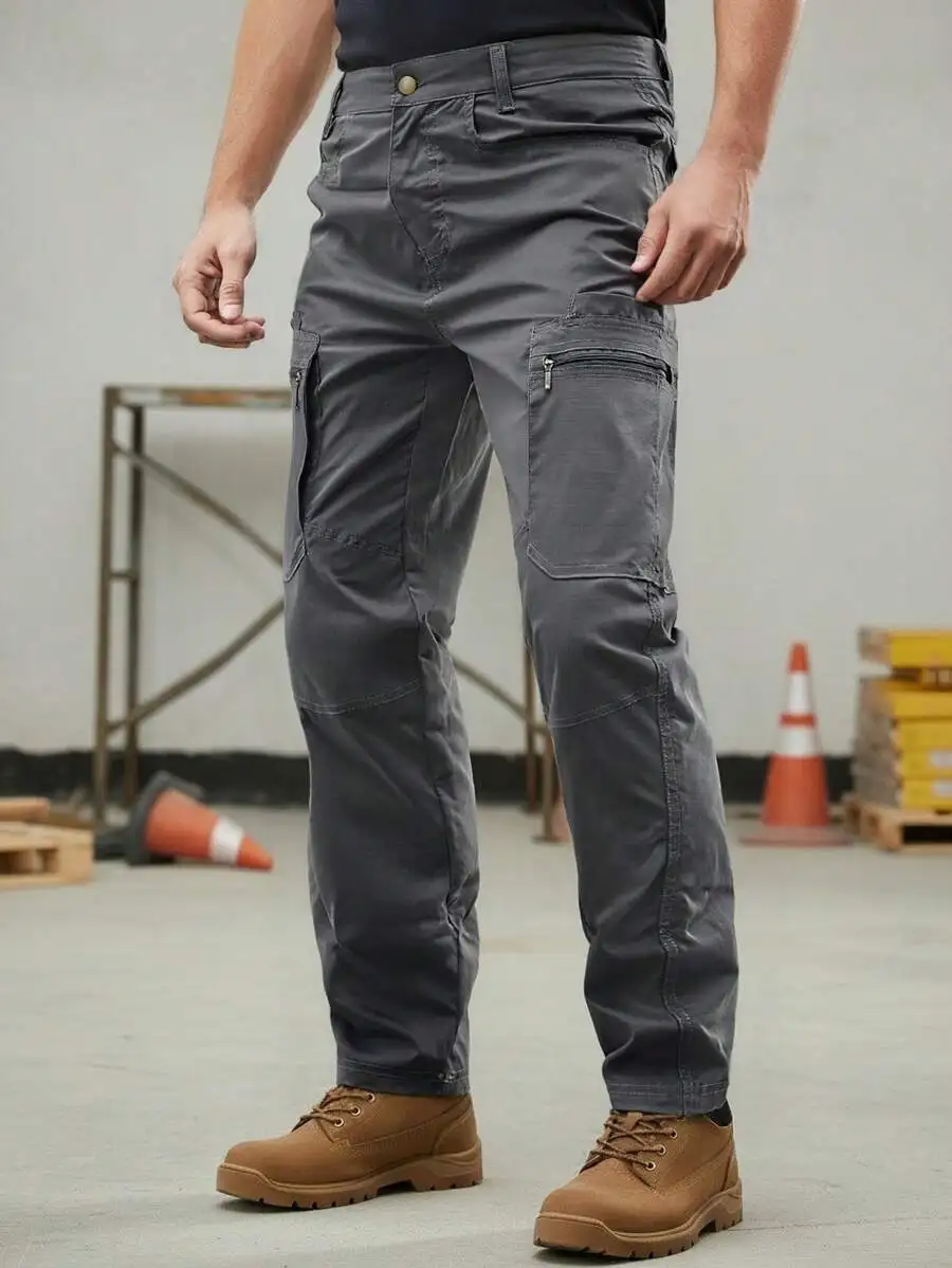 Men's Solid Color Lightweight Tactical Work Pants With Multi-Pocket  Are Suitable For Urban Exploration, Travel, And Light