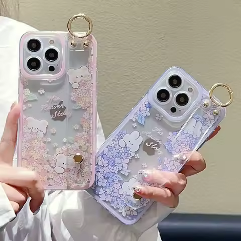 SoCouple Phone Holder Case for Samsung S20 S21 FE S22 S23 S24 S25 Plus Note 20 Ultra Bear Rabbit Flower Soft Wrist Strap Cover