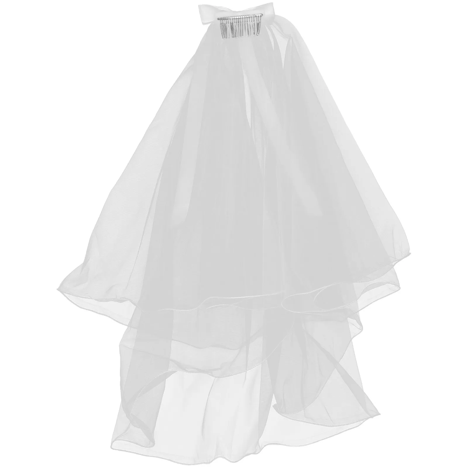 

Двухслойная свадебная фата с бантом и декоративным краем, легкая, для невесты, для свадебной фотосессии и выступлений