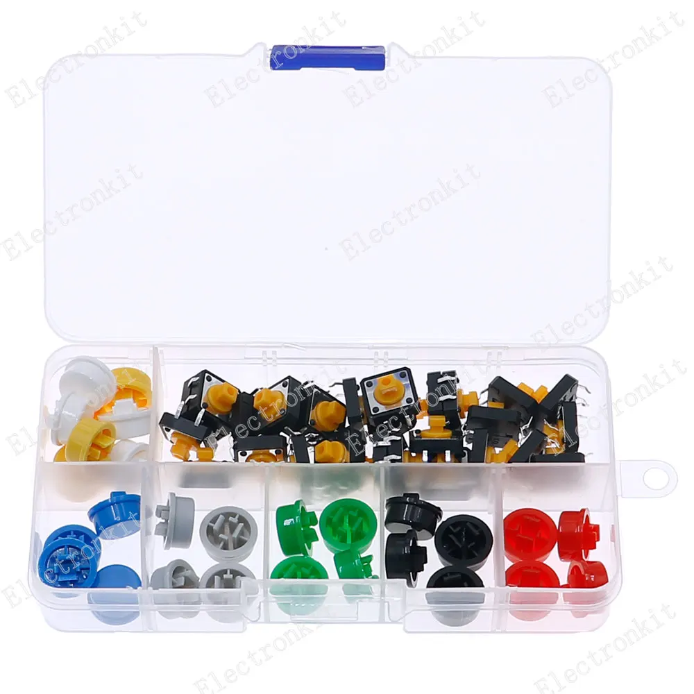 

56pcs Tactile Push Button Switch Momentary Tact & Cap Assorted Kit 12x12x7.3mm Key Caps Mixed pack kit