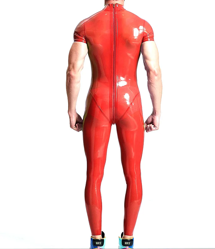 100% Latex Rubber Classic Catsuit Short Sleeve Bodysuit Cosplay Jumpsuit Zentai 0.4MM