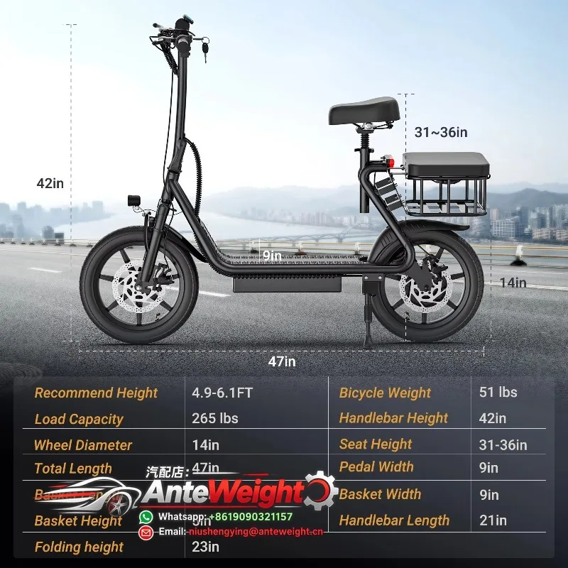 Foldable Electric Moped Scooter for Adults 500W 48V 10.4Ah with Seat 14 Inch Large Tyre EScooter