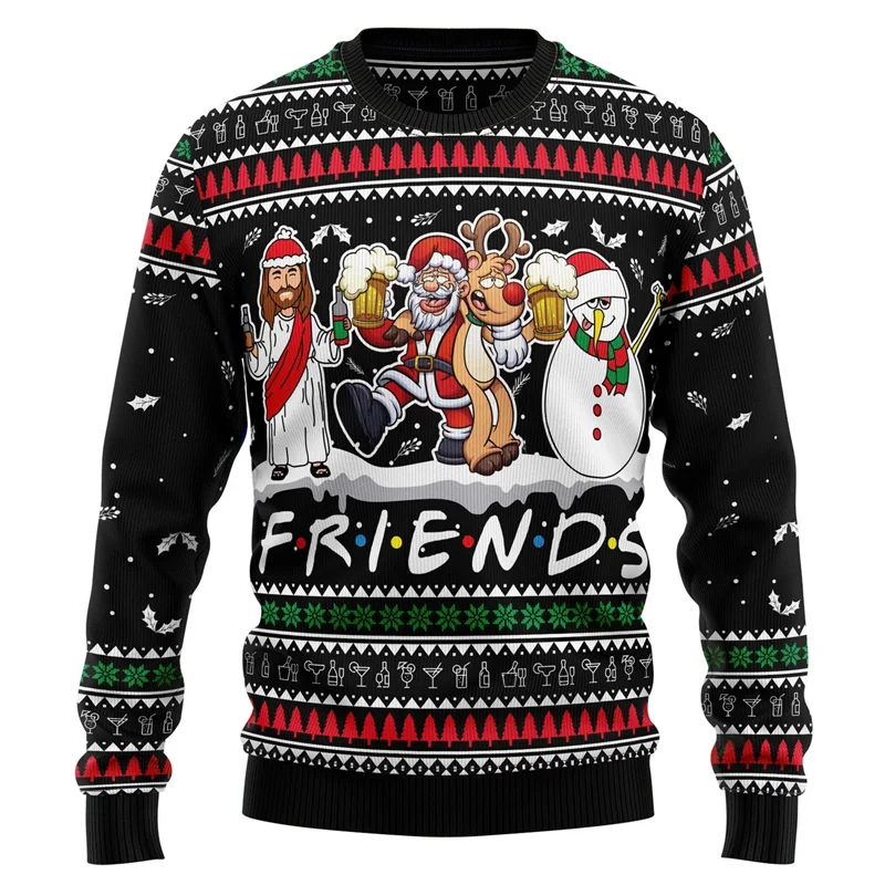 Comfortable Christmas Long Sleeve Jesus 3D Printed Sweaters Man Funny Design Polyester Spandex Street Style Sweater Fall Sweater