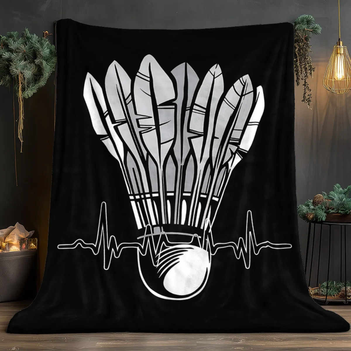 Badminton Shuttlecock Heartbeat Design Flannel Blanket Sports Theme Bedding Soft Cozy Throw For Badminton Fans Gifts