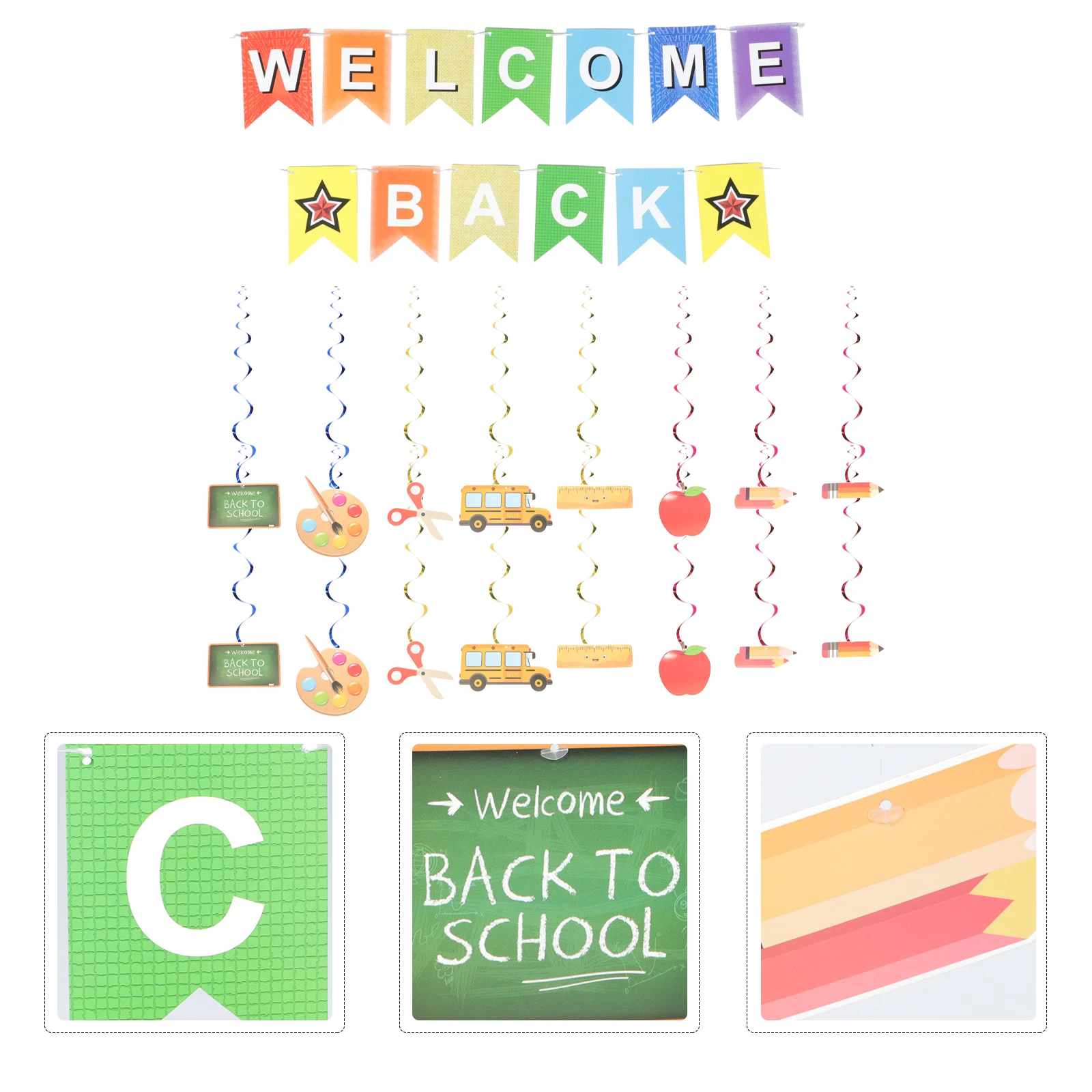 Back to School Supplies Party Decorations Pendant Back-to-school Pull Flags Banner Welcome Scene Layout Props Decorate