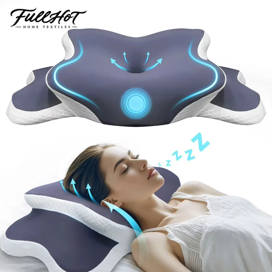 

FULLHOT Memory Foam Ergonomic Orthopedic Contour Cervical Neck Support Pillow for Pain Relief Side Back Stomach Sleeping Comfort