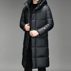 Long Over The Knee Wholesale Black Gold Eight-box Down Jacket Men and Women with A Hat and A Thick White Goose Daily Down Coat