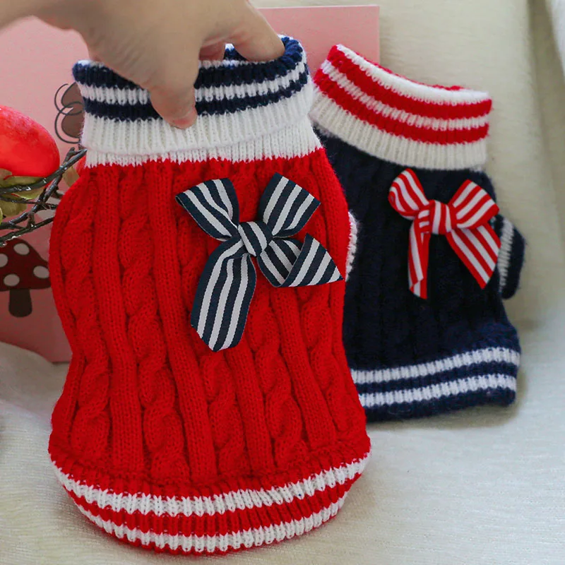 

Winter Dog Clothes Red Navy Pullover Sweater Turtleneck Knitted Sweaters For Small Dogs Dachshund Poodle Puppy Jumper Outfit XXS