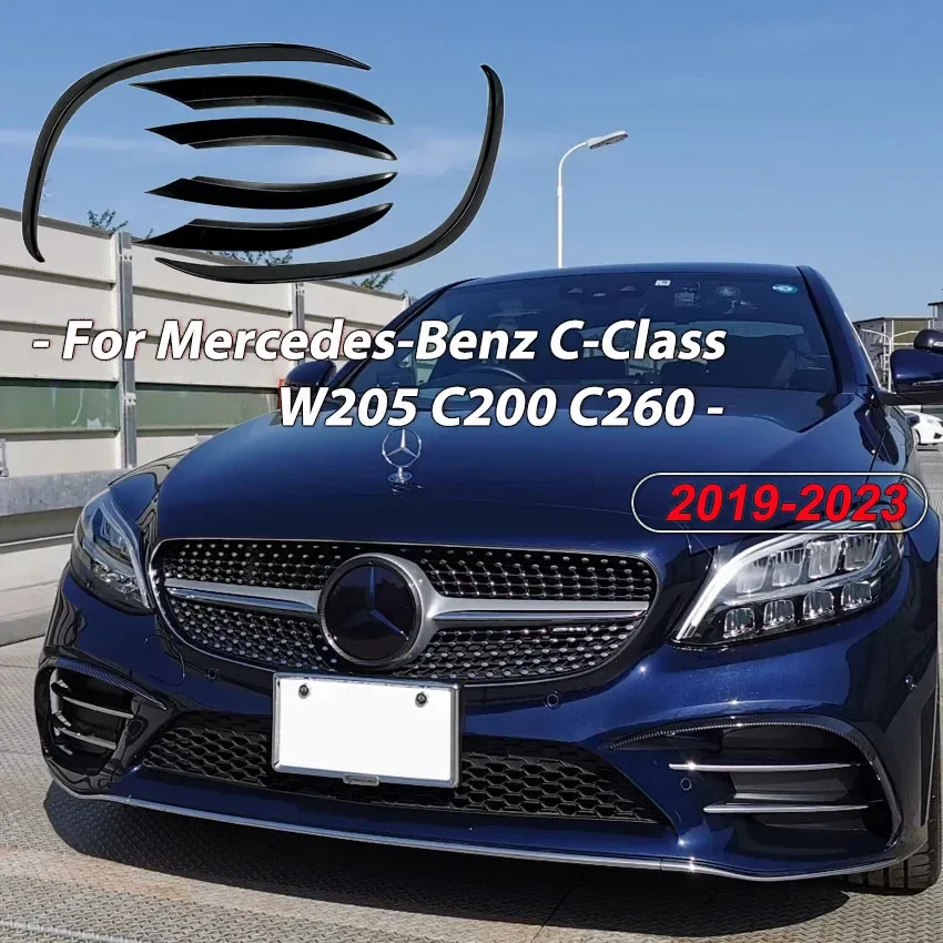

For Mercedes-Benz C-Class W205 FACELIFT C200 C260 2018-2021 Car Front Bumper Wind Knife Grille Trim Cover Fog Lamp Strip Sticker
