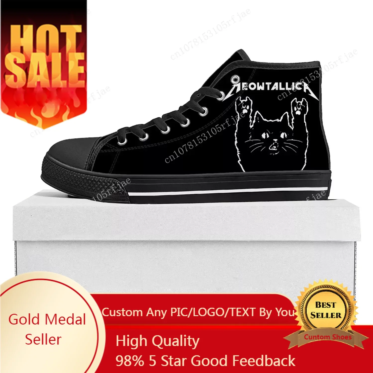 

Cat Meowtallica Rock Band Pop High Top High Quality Sneakers Mens Womens Teenager Canvas Sneaker Casual Couple Shoes Custom Shoe