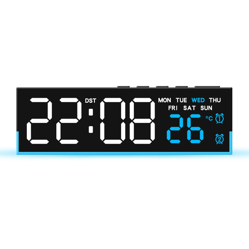 Wall Mount Digital Clock with Countdown Timer Alarm DST Temperature Display for Living Room with Adjustable Brightness Levels