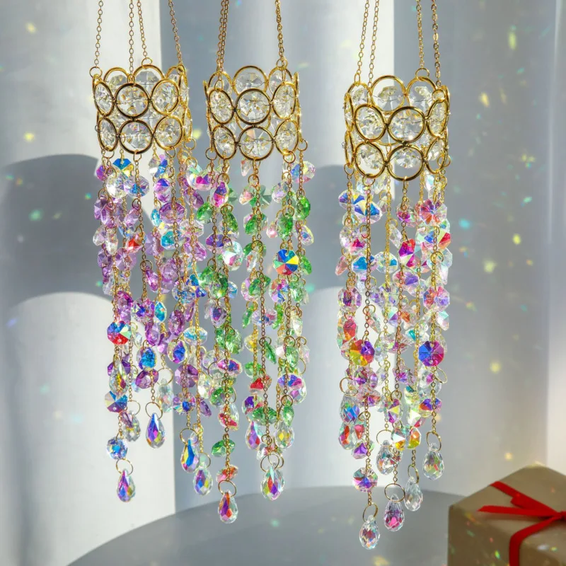 Decorative Crystal Suncatcher Wind Chime Rainbow Maker Hanging Prism Pendant Indoor Outdoor Garden Window Home Decoration Gift