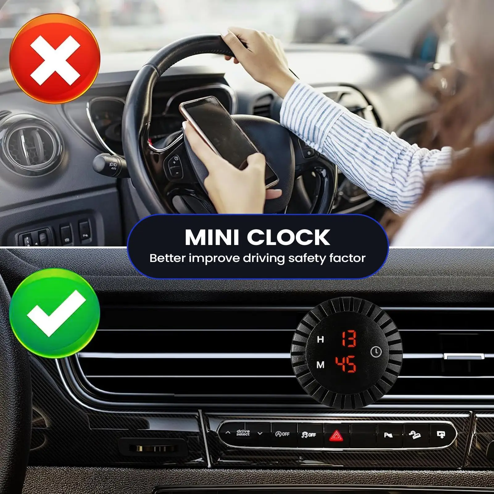 Motorbike Digital Clock LED Display Waterproof Watch Car Interior Touch Digital Clock For Men Women Drivers Owners Commuting