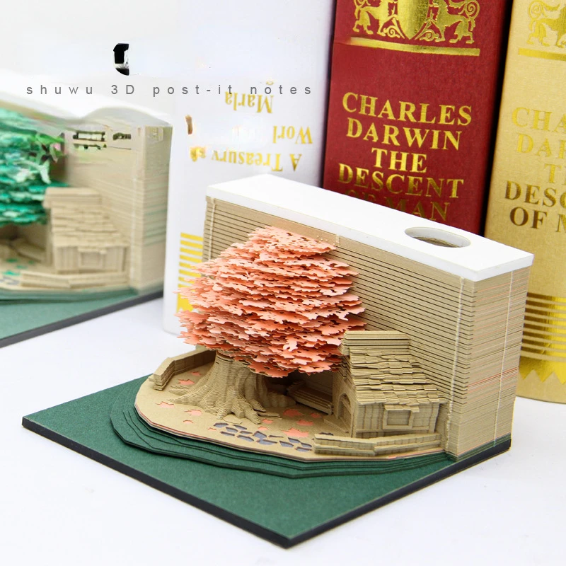 Hot Selling Creative 3D Memo Pads with Paper-cutting Tree House Design - Perfect Party & Holiday Decorations